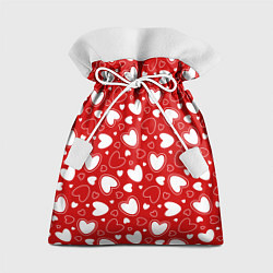 Мешок для подарков Белые сердечки на красном фоне, цвет: 3D-принт