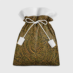Мешок для подарков Золотые узоры на черном фоне, цвет: 3D-принт