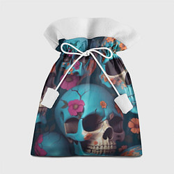 Мешок для подарков Черепа с цветами синие, цвет: 3D-принт