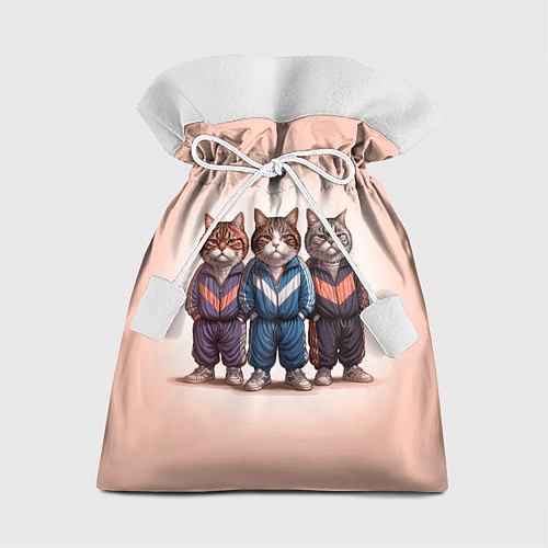 Подарочный мешок Три полосатых кота в спортивных костюмах пацана / 3D-принт – фото 1