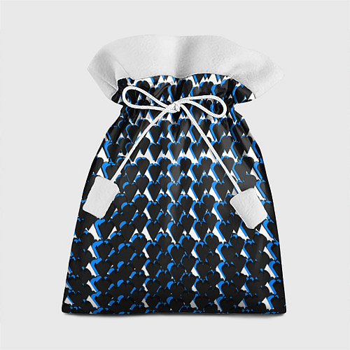 Подарочный мешок Чёрно-синие сердечки на белом фоне / 3D-принт – фото 1