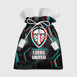 Мешок для подарков Leeds United FC в стиле glitch на темном фоне, цвет: 3D-принт