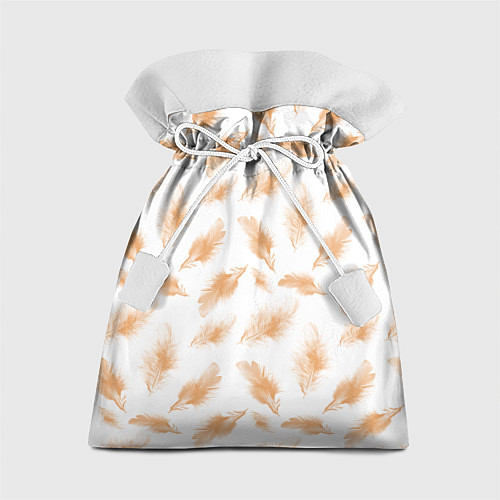Подарочный мешок Бежевые перья на белом фоне / 3D-принт – фото 1