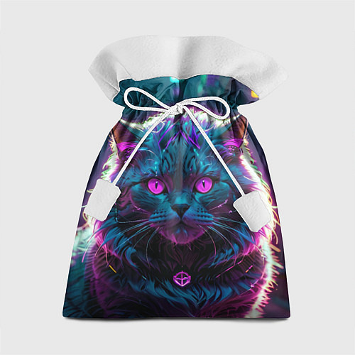 Подарочный мешок Кот киберпанк с розовыми глазами / 3D-принт – фото 1