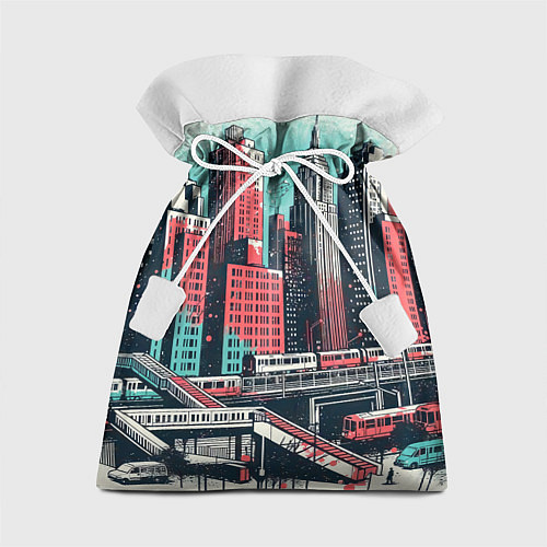 Подарочный мешок Силуэты небоскребов в брызгах красной и голубой кр / 3D-принт – фото 1