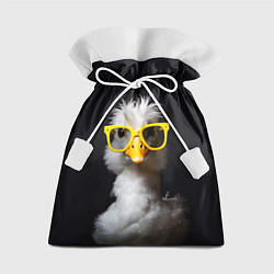 Мешок для подарков Белый гусь в желтых очках на черном фоне, цвет: 3D-принт