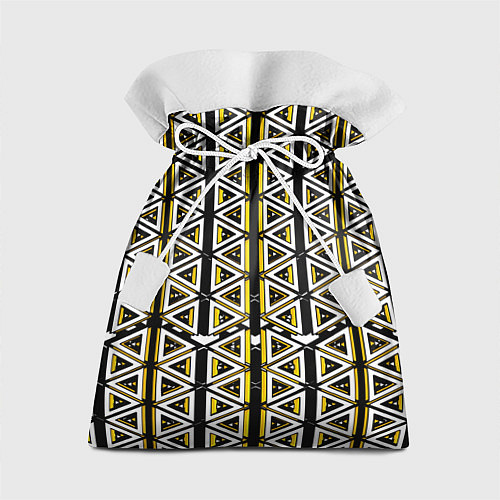 Подарочный мешок Жёлто-белые треугольники на чёрном фоне / 3D-принт – фото 1