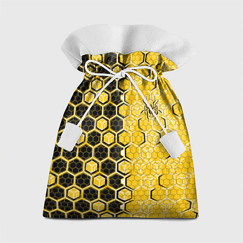 Подарочный мешок Киберпанк соты шестиугольники жёлтый и чёрный с па / 3D-принт – фото 1