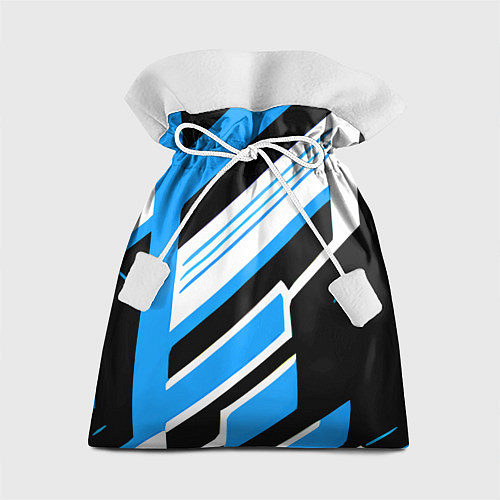 Подарочный мешок Бело-синие полосы на чёрном фоне / 3D-принт – фото 1