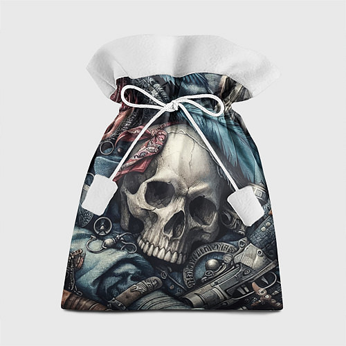 Подарочный мешок Коллаж винтажный с черепом - нейроарт / 3D-принт – фото 1