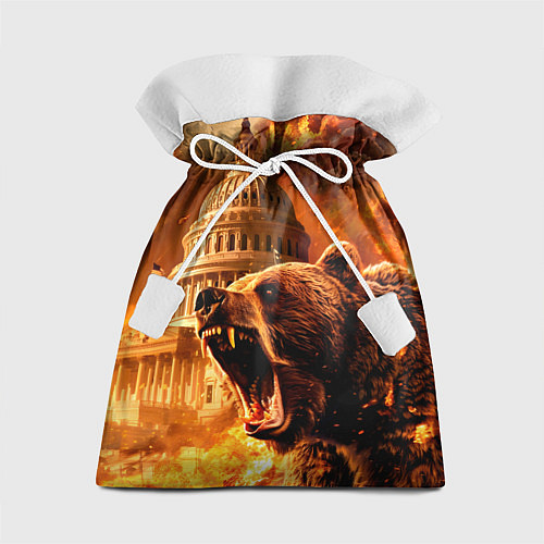 Подарочный мешок Рычащий медведь на фоне огненного Капитолия / 3D-принт – фото 1