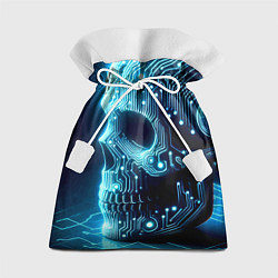 Мешок для подарков Cyber neon skull - ai art с дорожками на плате, цвет: 3D-принт