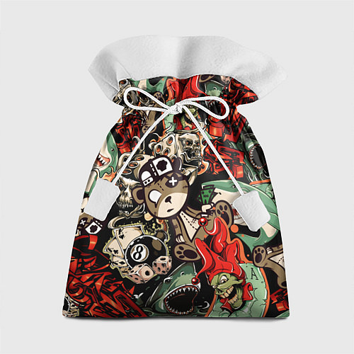 Подарочный мешок Граффити плюшевого медведя среди акул азарта / 3D-принт – фото 1