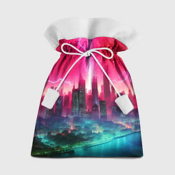 Мешок для подарков Неоновая гроза в мегаполисе - удар молнии, цвет: 3D-принт