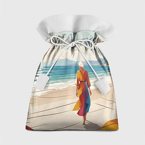 Подарочный мешок Летний пейзаж с женщиной на пляже / 3D-принт – фото 1