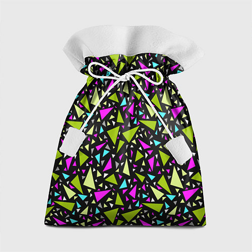 Подарочный мешок Неоновые разноцветные треугольники на черном / 3D-принт – фото 1
