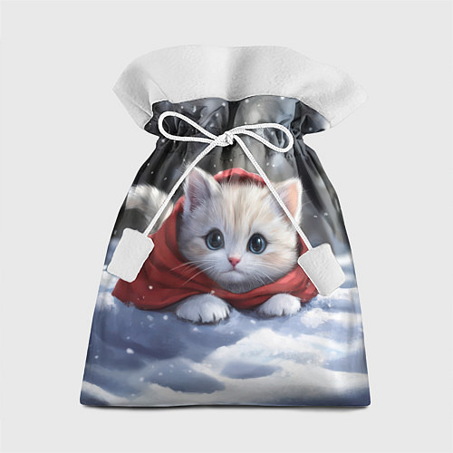 Подарочный мешок Новогодняя кошечка на снегу / 3D-принт – фото 1