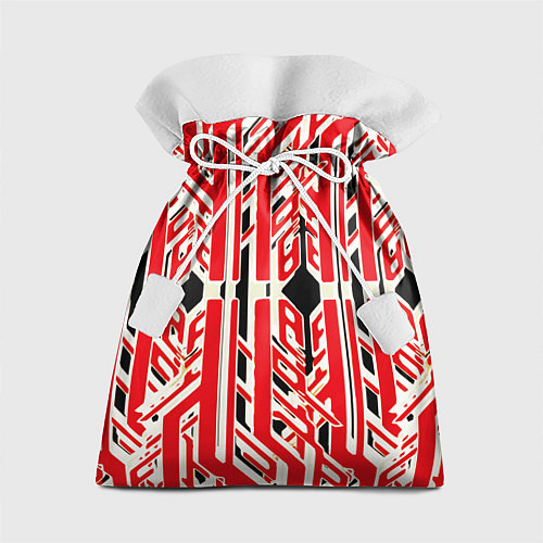 Подарочный мешок Бело-красные техно полосы на чёрном фоне / 3D-принт – фото 1