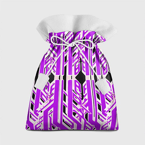 Подарочный мешок Бело-фиолетовые техно полосы на чёрном фоне / 3D-принт – фото 1