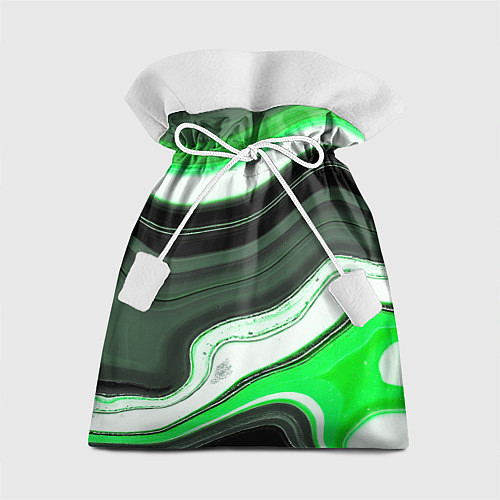 Подарочный мешок Волнистые горизонтальные чёрно-зелёные полосы на б / 3D-принт – фото 1