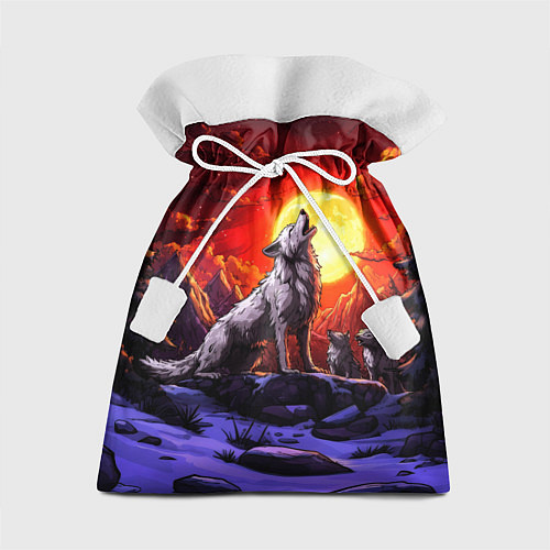 Подарочный мешок Белый волк воет на луну / 3D-принт – фото 1