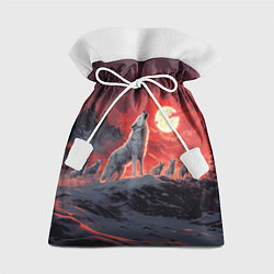 Мешок для подарков Волк воет на красную луну, цвет: 3D-принт