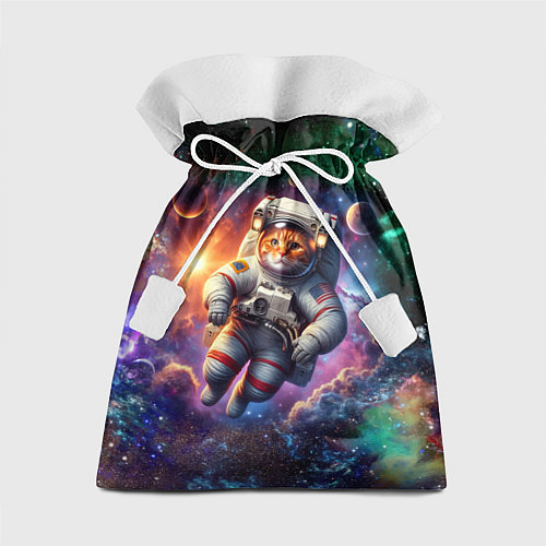 Подарочный мешок Котик бравый космонавт - неон / 3D-принт – фото 1