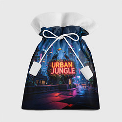 Мешок для подарков Городские здания зеленые растения и попугаи, цвет: 3D-принт