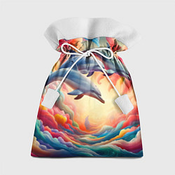 Мешок для подарков Три небесных дельфина - нейроарт фантазия, цвет: 3D-принт