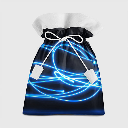 Подарочный мешок Неоновые голубые волны на черном фоне / 3D-принт – фото 1