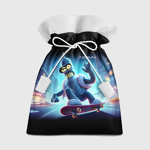 Подарочный мешок Bender is a skateboarder in neon street - ai art / 3D-принт – фото 1