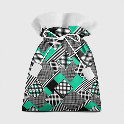 Подарочный мешок Черно бирюзовая абстрактная геометрия пэчворк / 3D-принт – фото 1