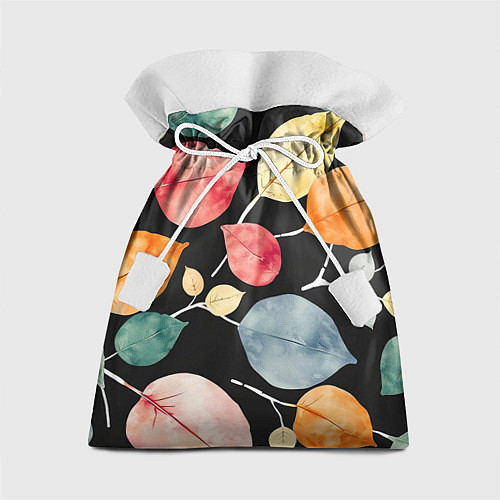 Подарочный мешок Разноцветные акварельные листья на чёрном, AI / 3D-принт – фото 1
