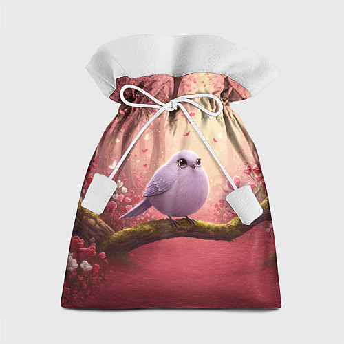 Подарочный мешок Сиреневая птица в розовом цветущем лесу / 3D-принт – фото 1