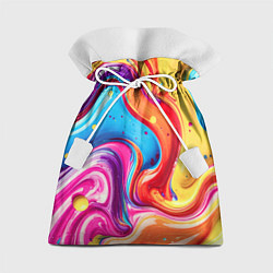 Мешок для подарков Смесь красно-жёлто-голубых масляных красок абстрак, цвет: 3D-принт