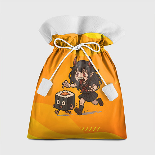 Подарочный мешок Девочка дьявол бежит за роллом / 3D-принт – фото 1