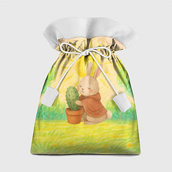 Мешок для подарков Заяц обнимает кактус, цвет: 3D-принт