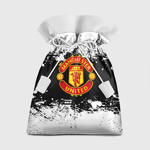 Подарочный мешок Манчестер Юнайтед черно белые краски лого / 3D-принт – фото 1