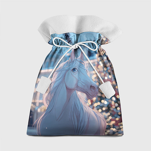 Подарочный мешок Белая лошадка у новогодней елки / 3D-принт – фото 1