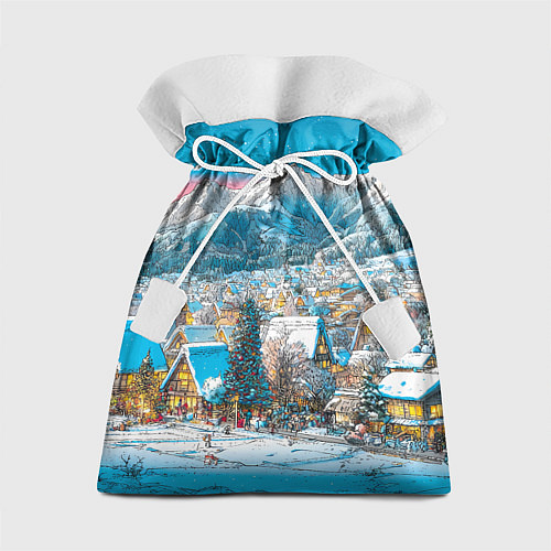 Подарочный мешок Новогодняя деревушка в горах / 3D-принт – фото 1