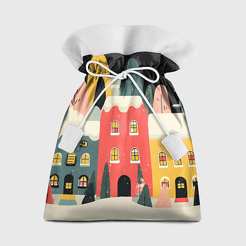 Подарочный мешок Разноцветные новогодние дома / 3D-принт – фото 1
