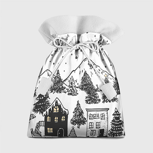 Подарочный мешок Заснеженный черно-белый город / 3D-принт – фото 1