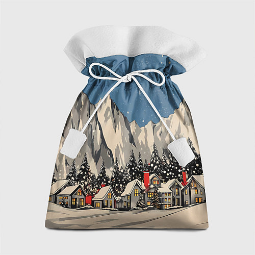 Подарочный мешок Небольшой новогодний город в горах / 3D-принт – фото 1