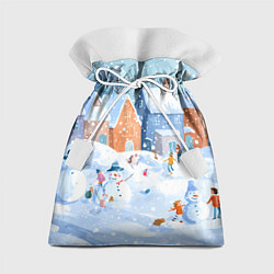 Мешок для подарков Предновогодний день во дворе, цвет: 3D-принт