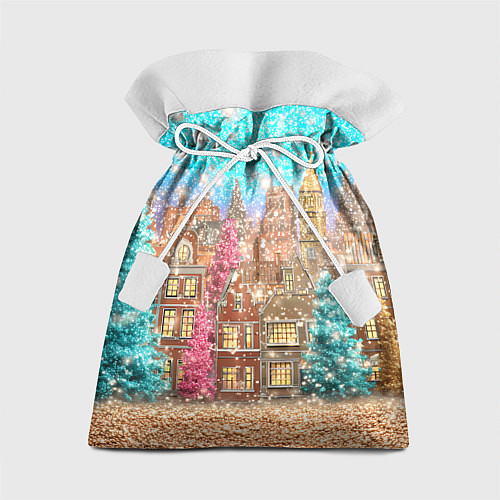 Подарочный мешок Новогодний город в блестках / 3D-принт – фото 1