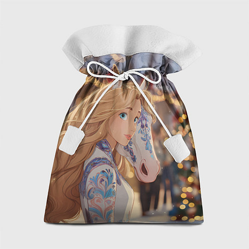 Подарочный мешок Блондинка с новогодней лошадкой / 3D-принт – фото 1