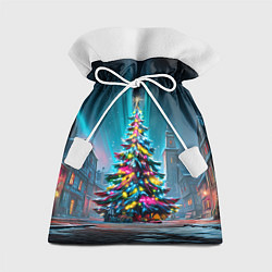 Мешок для подарков Новогодняя елка в гирляндах, цвет: 3D-принт