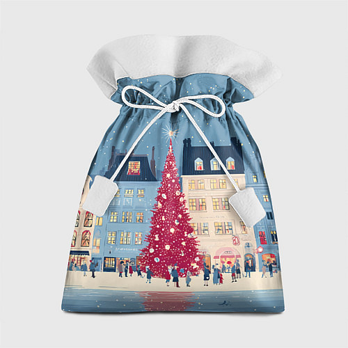 Подарочный мешок Новогоднее гуляние у красной елки / 3D-принт – фото 1