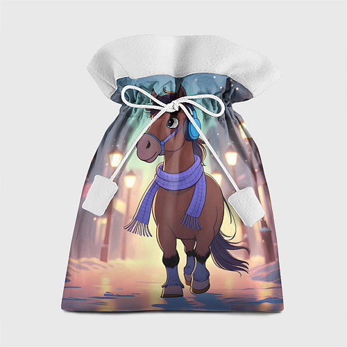 Подарочный мешок Лошадка в шарфе и наушниках / 3D-принт – фото 1
