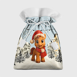 Мешок для подарков Милая новогодняя лошадка с шарфом, цвет: 3D-принт